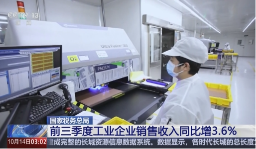 今年前三季度，全國工業(yè)企業(yè)銷售收入同比增長3.6%